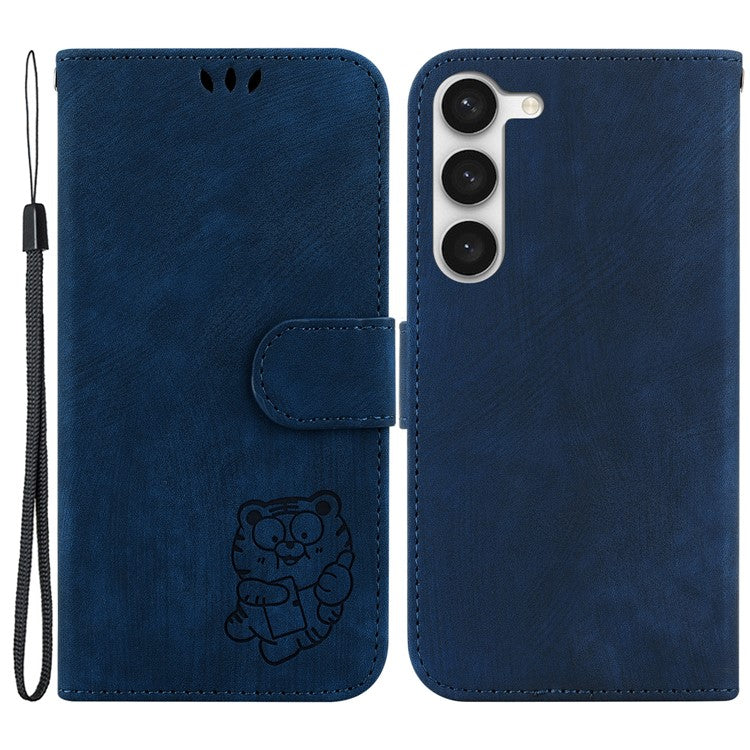 For Samsung Galaxy S23 PU Leather Wallet Stand Protection Cover Cute Tiger Imprint Phone Case