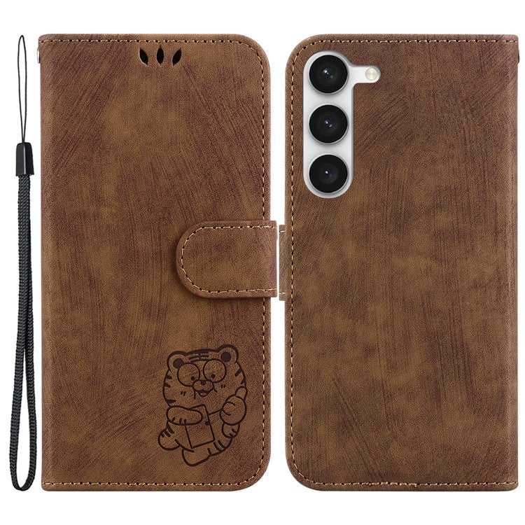 For Samsung Galaxy S23 PU Leather Wallet Stand Protection Cover Cute Tiger Imprint Phone Case