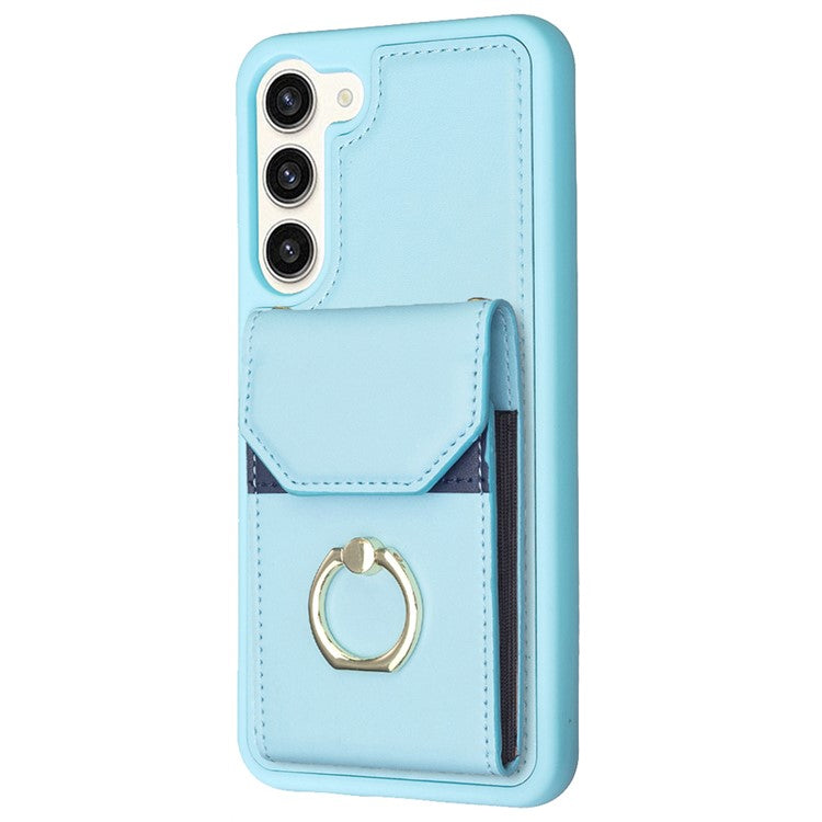 BF29 For Samsung Galaxy S23+ Phone Case Card Holder Ring Kickstand PU Leather+TPU Cover
