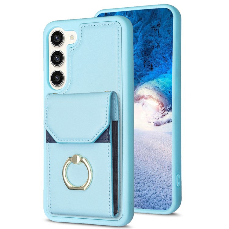BF29 For Samsung Galaxy S23+ Phone Case Card Holder Ring Kickstand PU Leather+TPU Cover