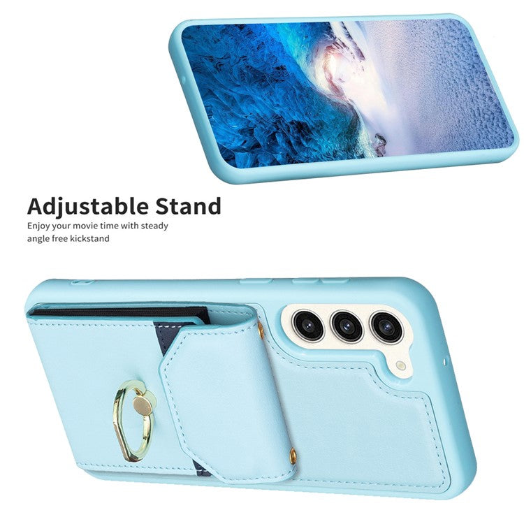 BF29 For Samsung Galaxy S23+ Phone Case Card Holder Ring Kickstand PU Leather+TPU Cover