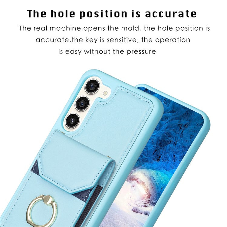 BF29 For Samsung Galaxy S23+ Phone Case Card Holder Ring Kickstand PU Leather+TPU Cover