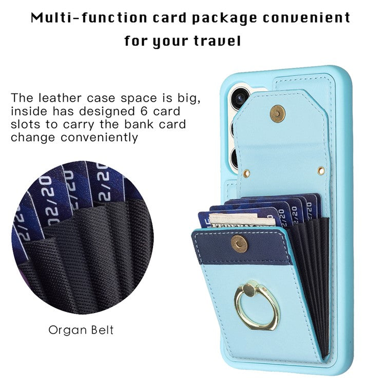BF29 For Samsung Galaxy S23+ Phone Case Card Holder Ring Kickstand PU Leather+TPU Cover