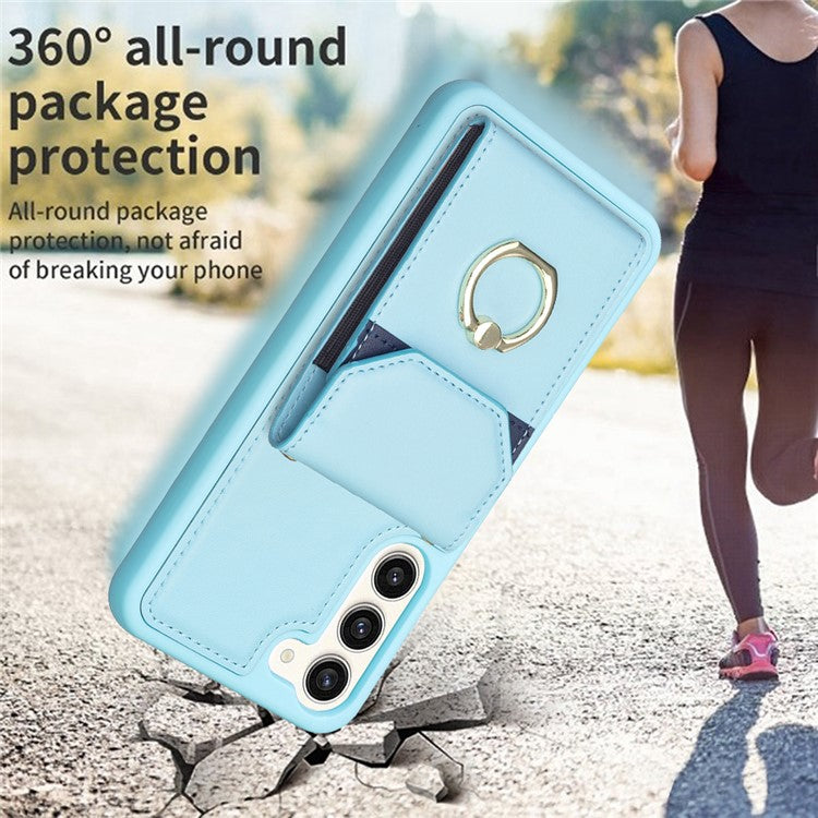 BF29 For Samsung Galaxy S23+ Phone Case Card Holder Ring Kickstand PU Leather+TPU Cover