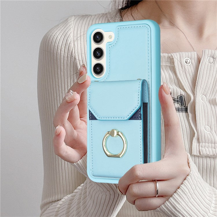 BF29 For Samsung Galaxy S23+ Phone Case Card Holder Ring Kickstand PU Leather+TPU Cover