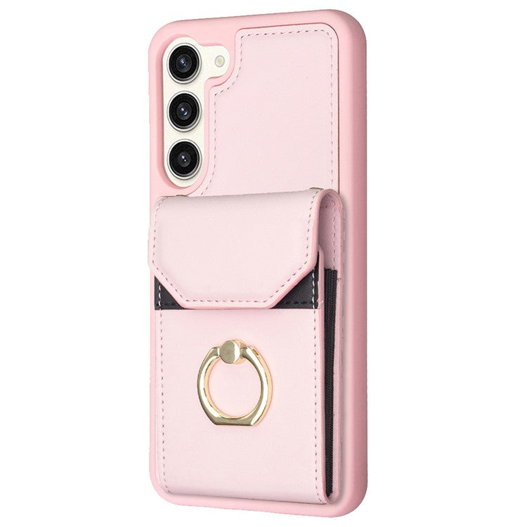 BF29 For Samsung Galaxy S23+ Phone Case Card Holder Ring Kickstand PU Leather+TPU Cover