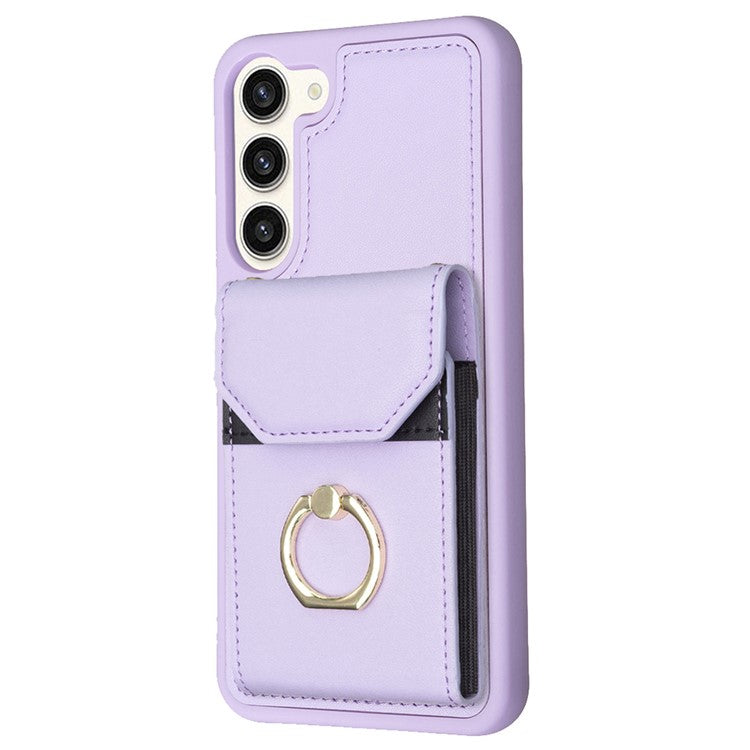BF29 For Samsung Galaxy S23+ Phone Case Card Holder Ring Kickstand PU Leather+TPU Cover
