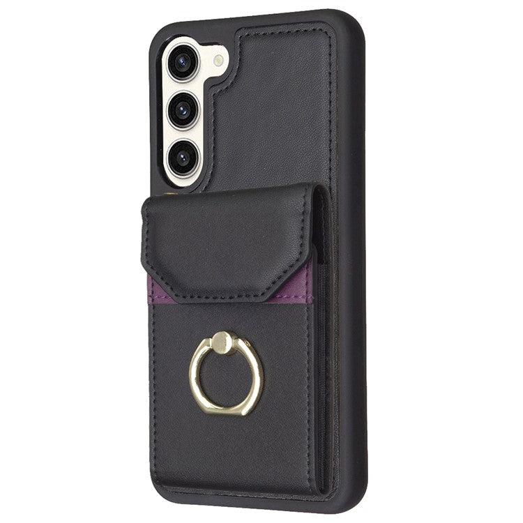 BF29 For Samsung Galaxy S23+ Phone Case Card Holder Ring Kickstand PU Leather+TPU Cover