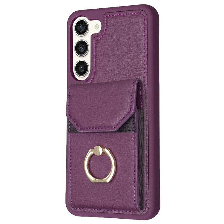 BF29 For Samsung Galaxy S23+ Phone Case Card Holder Ring Kickstand PU Leather+TPU Cover