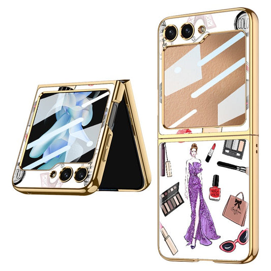 GKK Pattern Printing Phone Case for Samsung Galaxy Z Flip5 5G Hard PC Phone Cover Built-In Tempered Glass Film