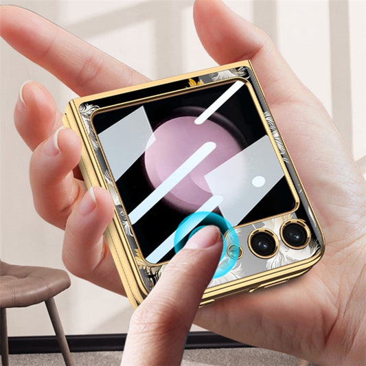 GKK Pattern Printing Phone Case for Samsung Galaxy Z Flip5 5G Hard PC Phone Cover Built-In Tempered Glass Film