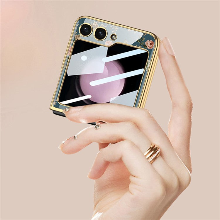 GKK Pattern Printing Phone Case for Samsung Galaxy Z Flip5 5G Hard PC Phone Cover Built-In Tempered Glass Film