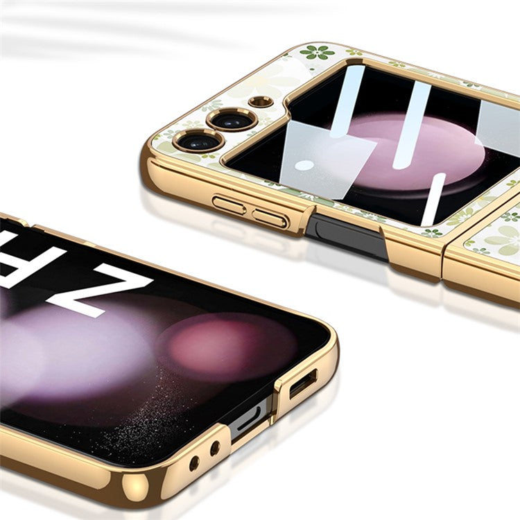 GKK Pattern Printing Phone Case for Samsung Galaxy Z Flip5 5G Hard PC Phone Cover Built-In Tempered Glass Film