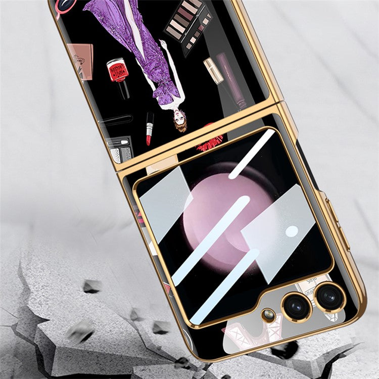 GKK Pattern Printing Phone Case for Samsung Galaxy Z Flip5 5G Hard PC Phone Cover Built-In Tempered Glass Film