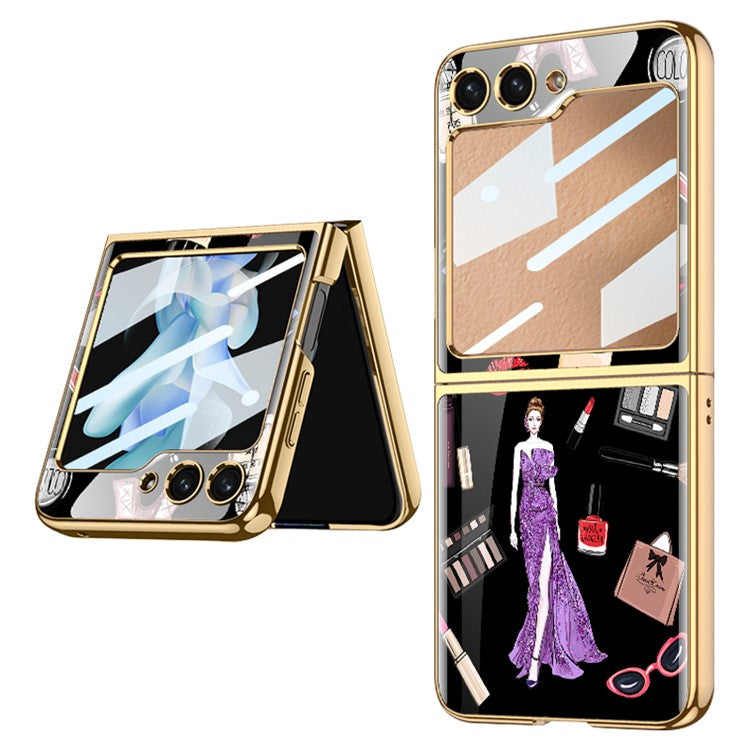 GKK Pattern Printing Phone Case for Samsung Galaxy Z Flip5 5G Hard PC Phone Cover Built-In Tempered Glass Film