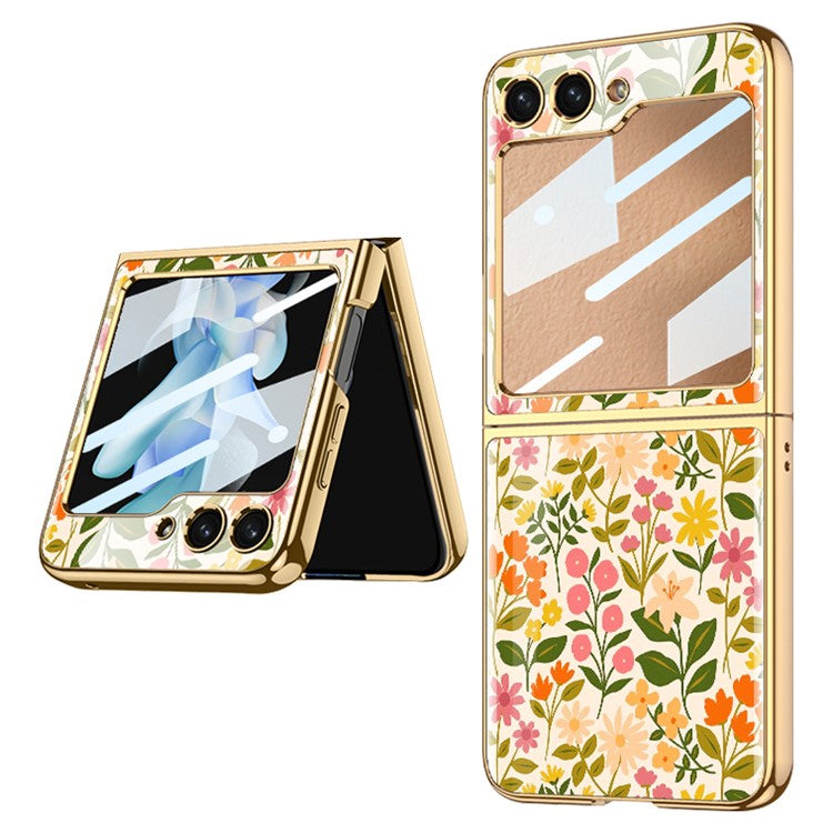 GKK Pattern Printing Phone Case for Samsung Galaxy Z Flip5 5G Hard PC Phone Cover Built-In Tempered Glass Film