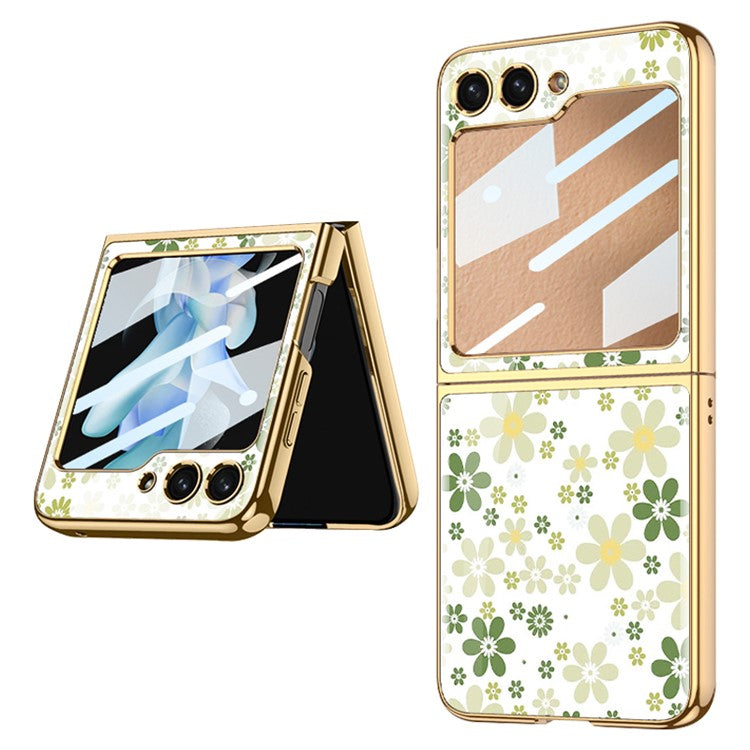 GKK Pattern Printing Phone Case for Samsung Galaxy Z Flip5 5G Hard PC Phone Cover Built-In Tempered Glass Film