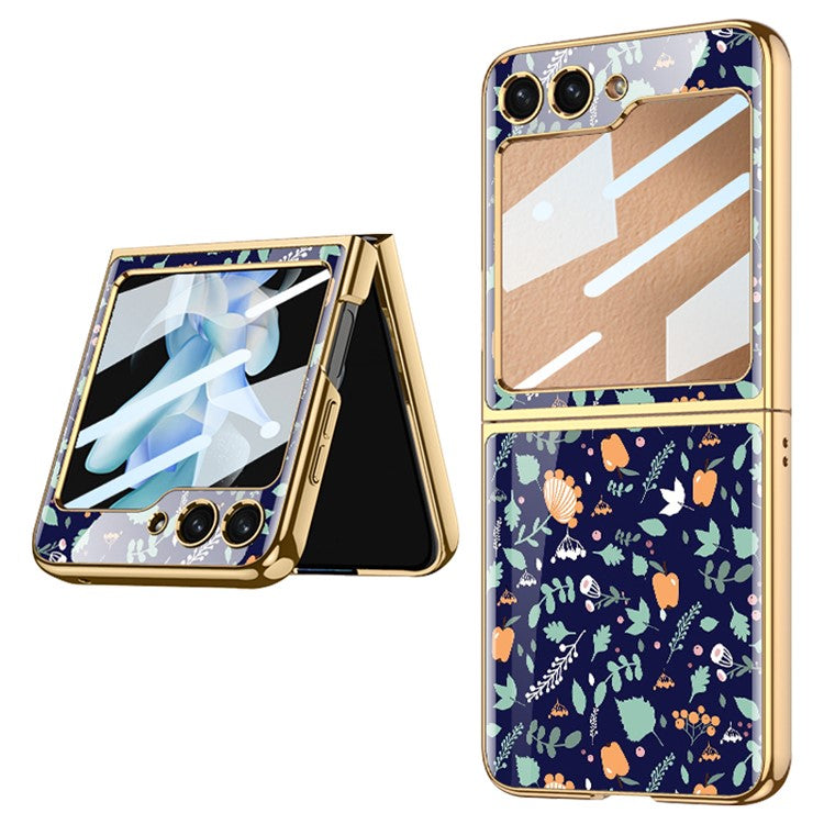 GKK Pattern Printing Phone Case for Samsung Galaxy Z Flip5 5G Hard PC Phone Cover Built-In Tempered Glass Film