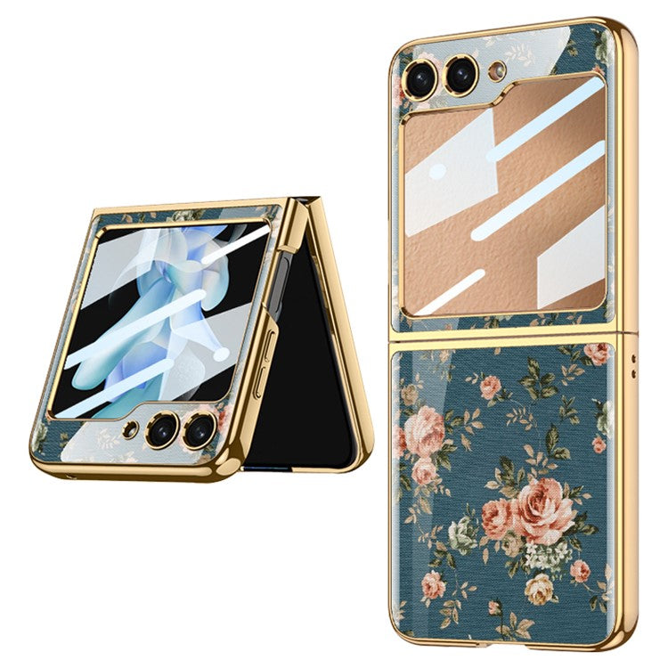 GKK Pattern Printing Phone Case for Samsung Galaxy Z Flip5 5G Hard PC Phone Cover Built-In Tempered Glass Film