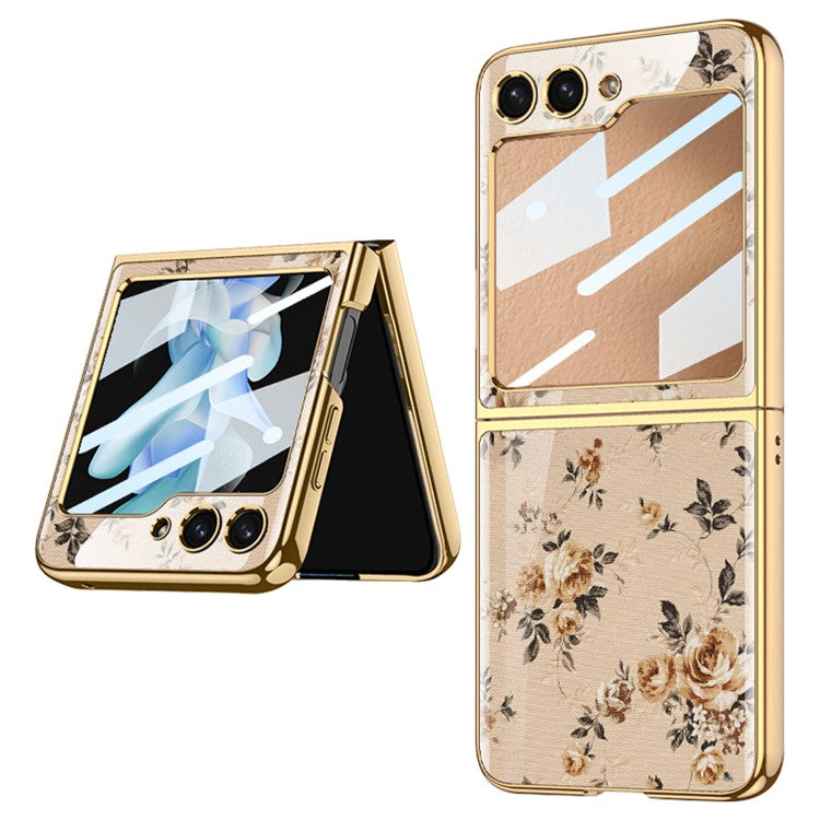 GKK Pattern Printing Phone Case for Samsung Galaxy Z Flip5 5G Hard PC Phone Cover Built-In Tempered Glass Film