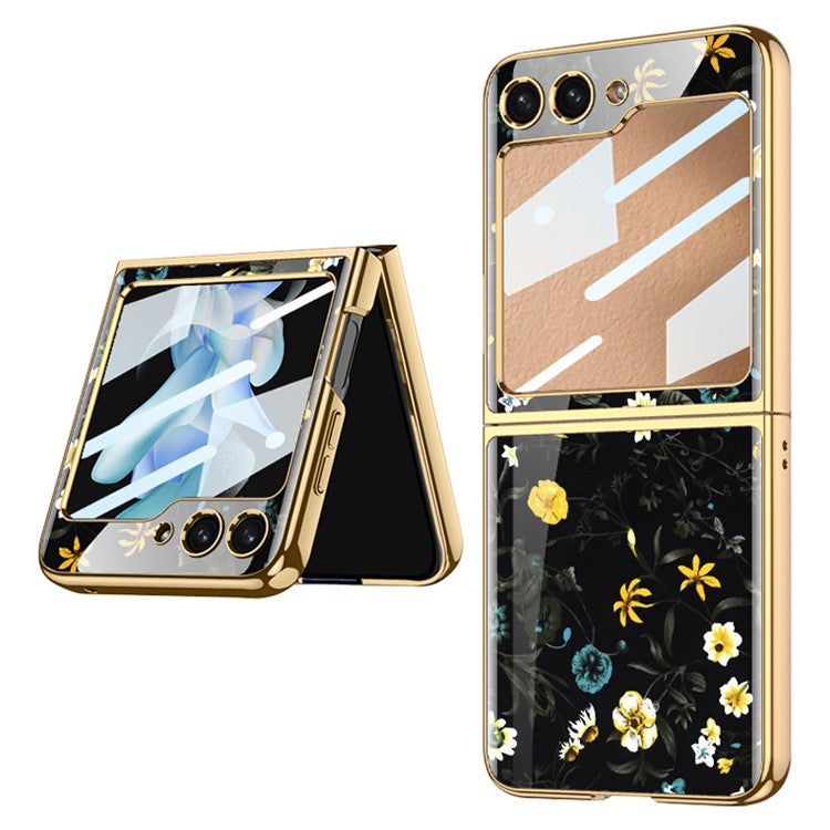 GKK Pattern Printing Phone Case for Samsung Galaxy Z Flip5 5G Hard PC Phone Cover Built-In Tempered Glass Film