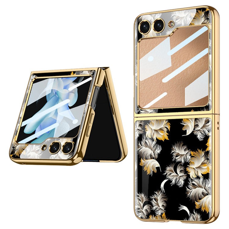 GKK Pattern Printing Phone Case for Samsung Galaxy Z Flip5 5G Hard PC Phone Cover Built-In Tempered Glass Film