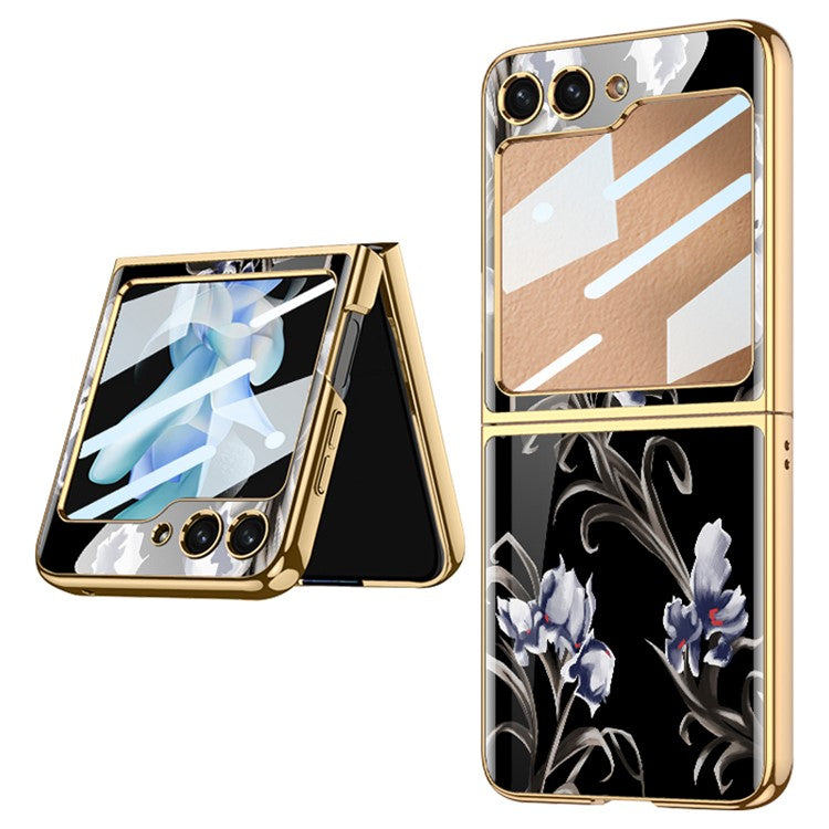 GKK Pattern Printing Phone Case for Samsung Galaxy Z Flip5 5G Hard PC Phone Cover Built-In Tempered Glass Film