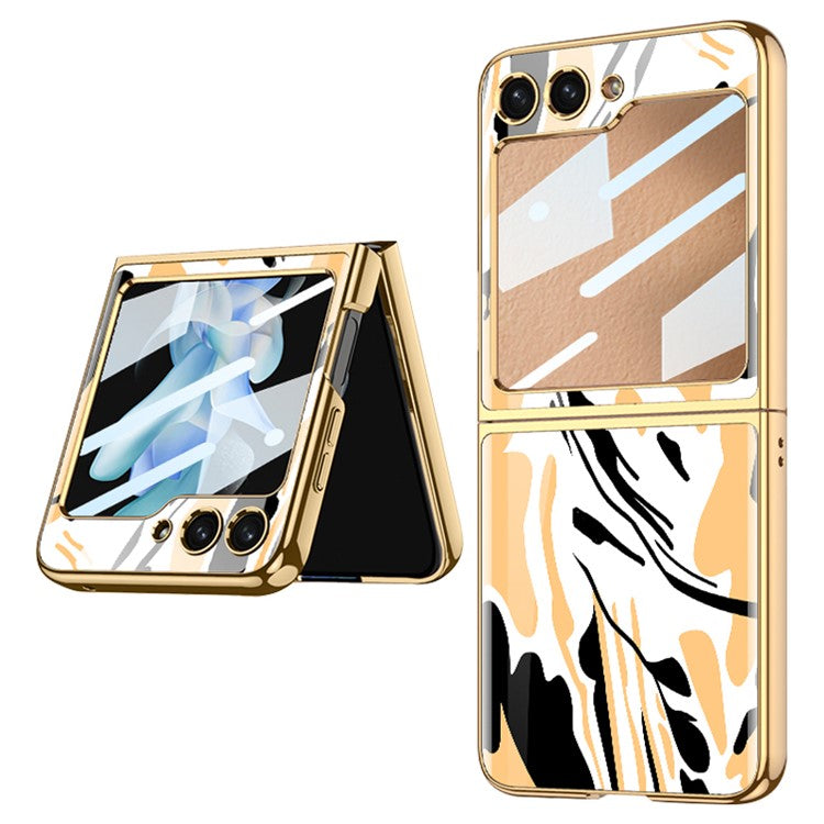 GKK Pattern Printing Phone Case for Samsung Galaxy Z Flip5 5G Hard PC Phone Cover Built-In Tempered Glass Film