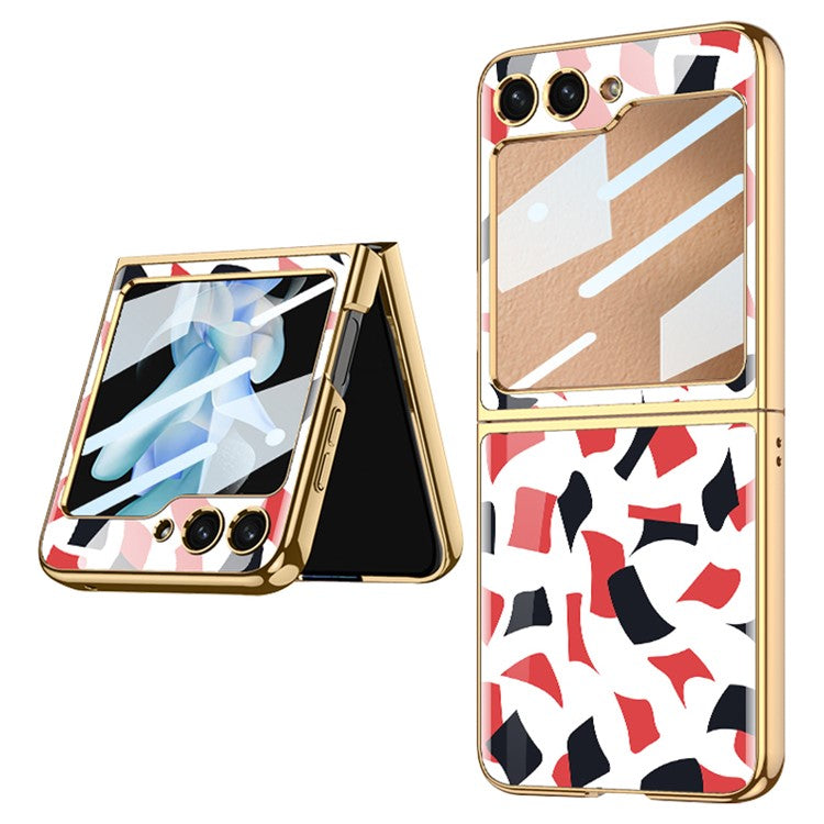 GKK Pattern Printing Phone Case for Samsung Galaxy Z Flip5 5G Hard PC Phone Cover Built-In Tempered Glass Film
