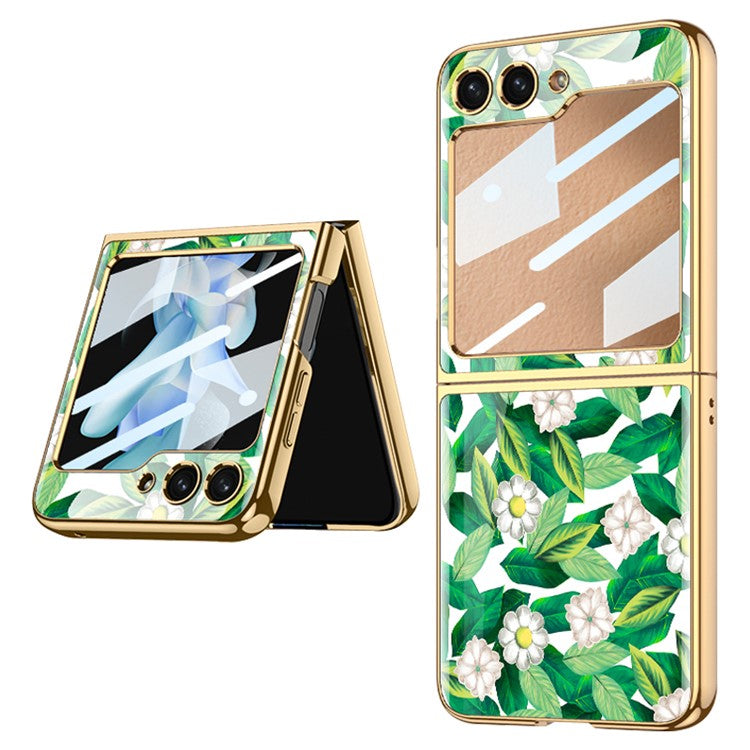 GKK Pattern Printing Phone Case for Samsung Galaxy Z Flip5 5G Hard PC Phone Cover Built-In Tempered Glass Film