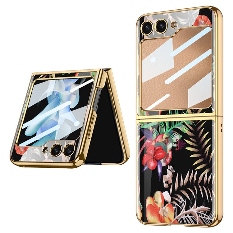 GKK Pattern Printing Phone Case for Samsung Galaxy Z Flip5 5G Hard PC Phone Cover Built-In Tempered Glass Film