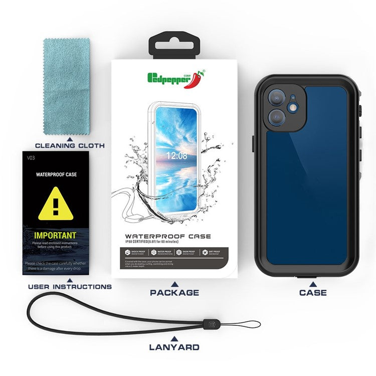 REDPEPPER Dot+ Series For iPhone 12 mini PC+TPU Sealed Phone Case IP68 Waterproof Snowproof Snorkeling Clear Cover