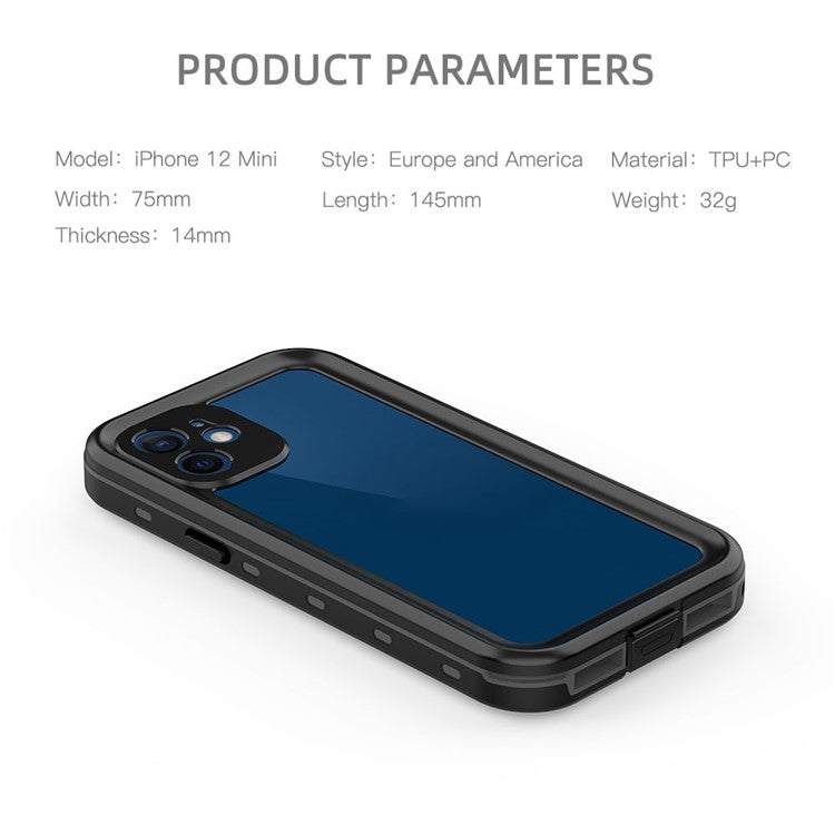 REDPEPPER Dot+ Series For iPhone 12 mini PC+TPU Sealed Phone Case IP68 Waterproof Snowproof Snorkeling Clear Cover