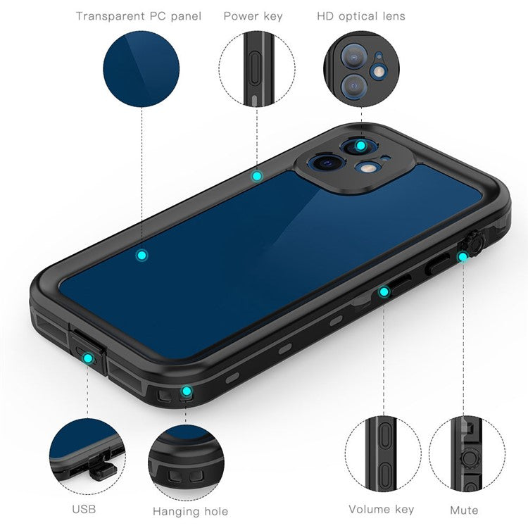 REDPEPPER Dot+ Series For iPhone 12 mini PC+TPU Sealed Phone Case IP68 Waterproof Snowproof Snorkeling Clear Cover