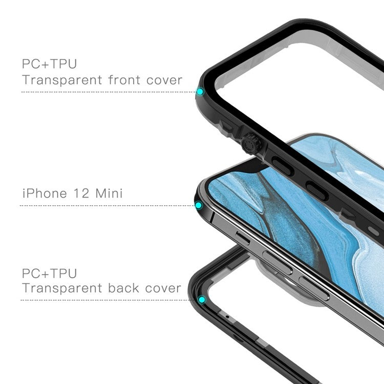 REDPEPPER Dot+ Series For iPhone 12 mini PC+TPU Sealed Phone Case IP68 Waterproof Snowproof Snorkeling Clear Cover