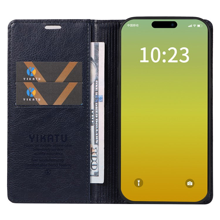 YIKATU YK-006 För iPhone 15 Fodral Läderplånbok Magnetisk Litchi Texture Telefon Skal