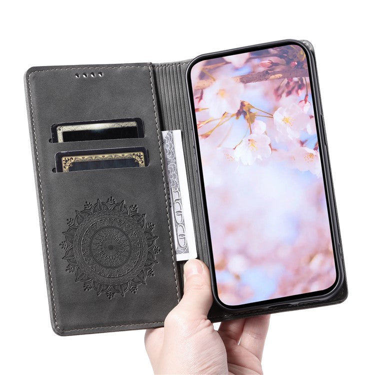 For Samsung Galaxy S23+ Case Imprinted Mandala Flower Leather Cover with Wallet