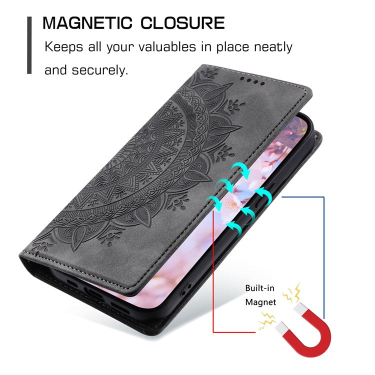 For Samsung Galaxy S23+ Case Imprinted Mandala Flower Leather Cover with Wallet