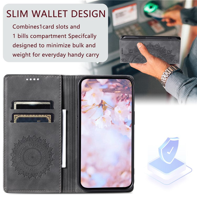 For Samsung Galaxy S23+ Case Imprinted Mandala Flower Leather Cover with Wallet