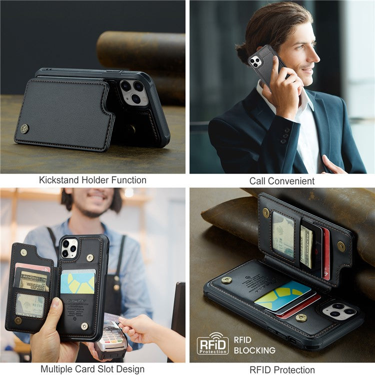 För iPhone 11 Pro telefonfodral CASEME C22 läderbaksida med RFID-kortplats