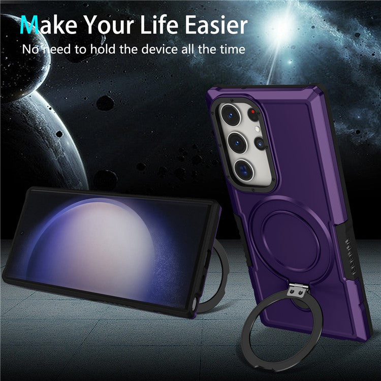For Samsung Galaxy S23 Ultra Case Magnetic TPU+PC Phone Cover with Ring Kickstand