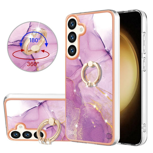 För Samsung Galaxy S24+ Fodral med Ring Kickstand Marmormönster galvanisering TPU bakstycke