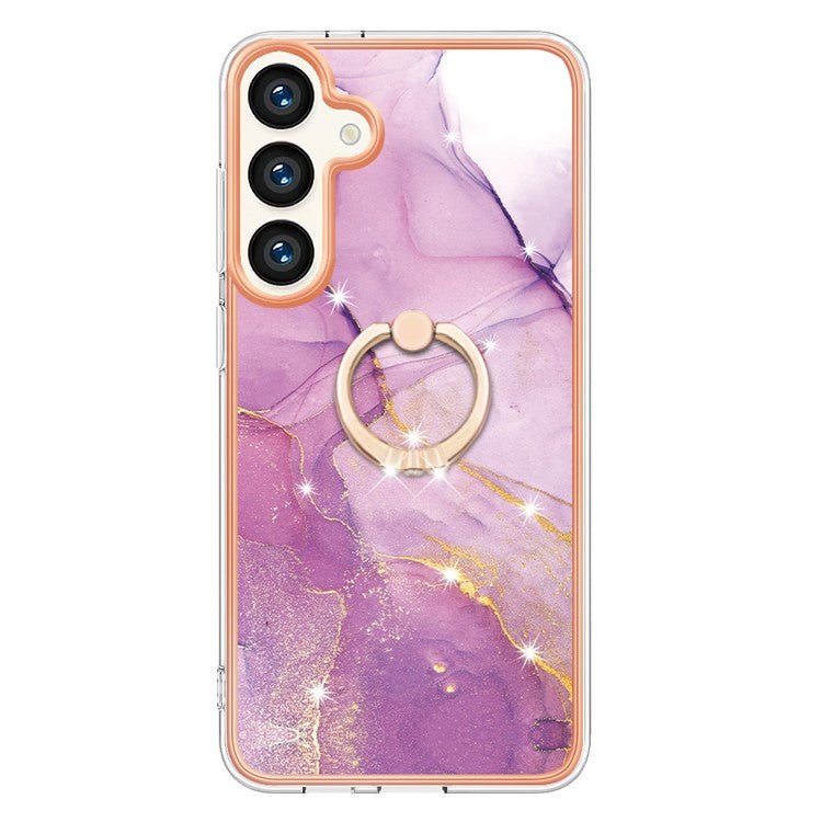 För Samsung Galaxy S24+ Fodral med Ring Kickstand Marmormönster galvanisering TPU bakstycke