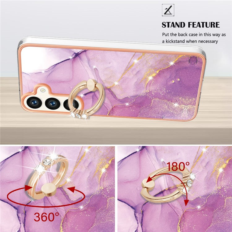 För Samsung Galaxy S24+ Fodral med Ring Kickstand Marmormönster galvanisering TPU bakstycke