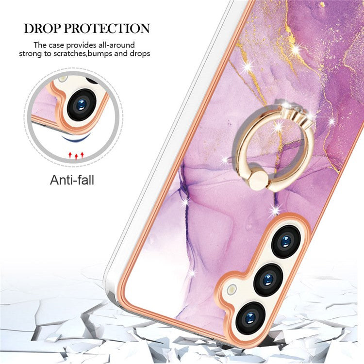 För Samsung Galaxy S24+ Fodral med Ring Kickstand Marmormönster galvanisering TPU bakstycke
