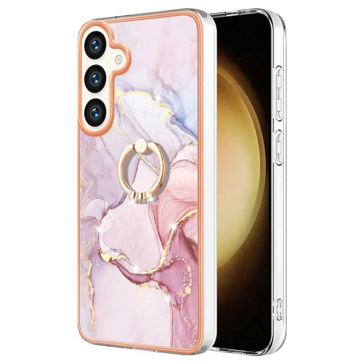 För Samsung Galaxy S24+ Fodral med Ring Kickstand Marmormönster galvanisering TPU bakstycke