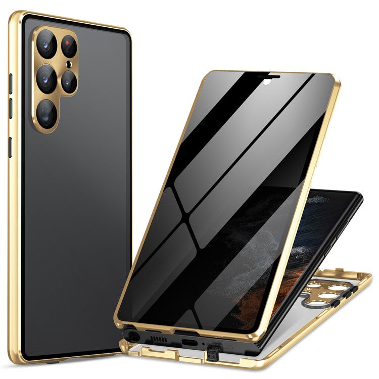 För Samsung Galaxy S24 Ultra Fodral Anti-Spy Dubbelsidigt Härdat Glas Magnetisk Telefon Skal