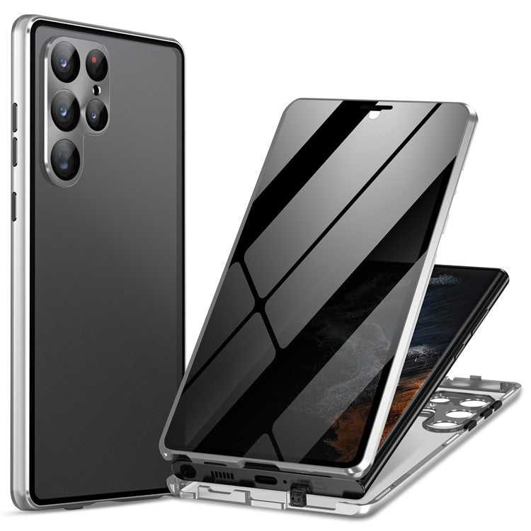 För Samsung Galaxy S24 Ultra Fodral Anti-Spy Dubbelsidigt Härdat Glas Magnetisk Telefon Skal