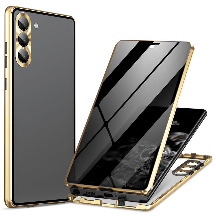 För Samsung Galaxy S24 Fodral Anti-Spy dubbelsidigt härdat glasskydd med metallram