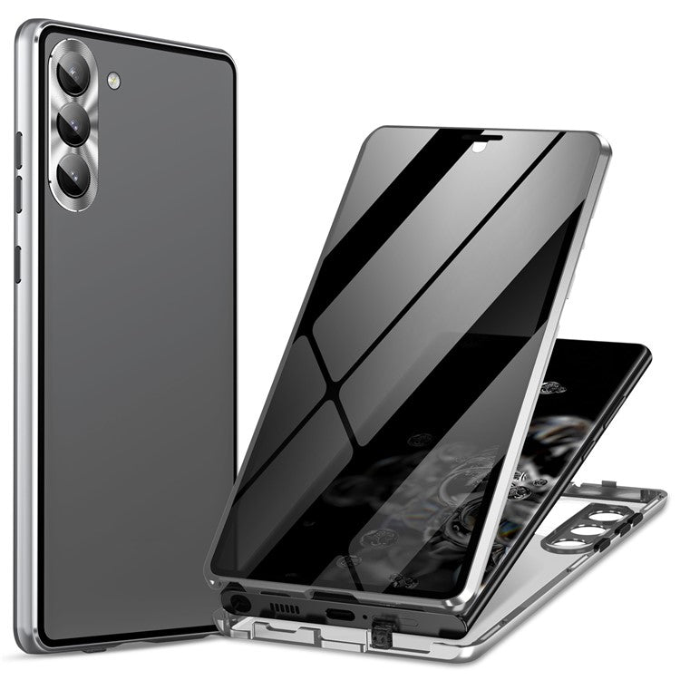 För Samsung Galaxy S24 Fodral Anti-Spy dubbelsidigt härdat glasskydd med metallram